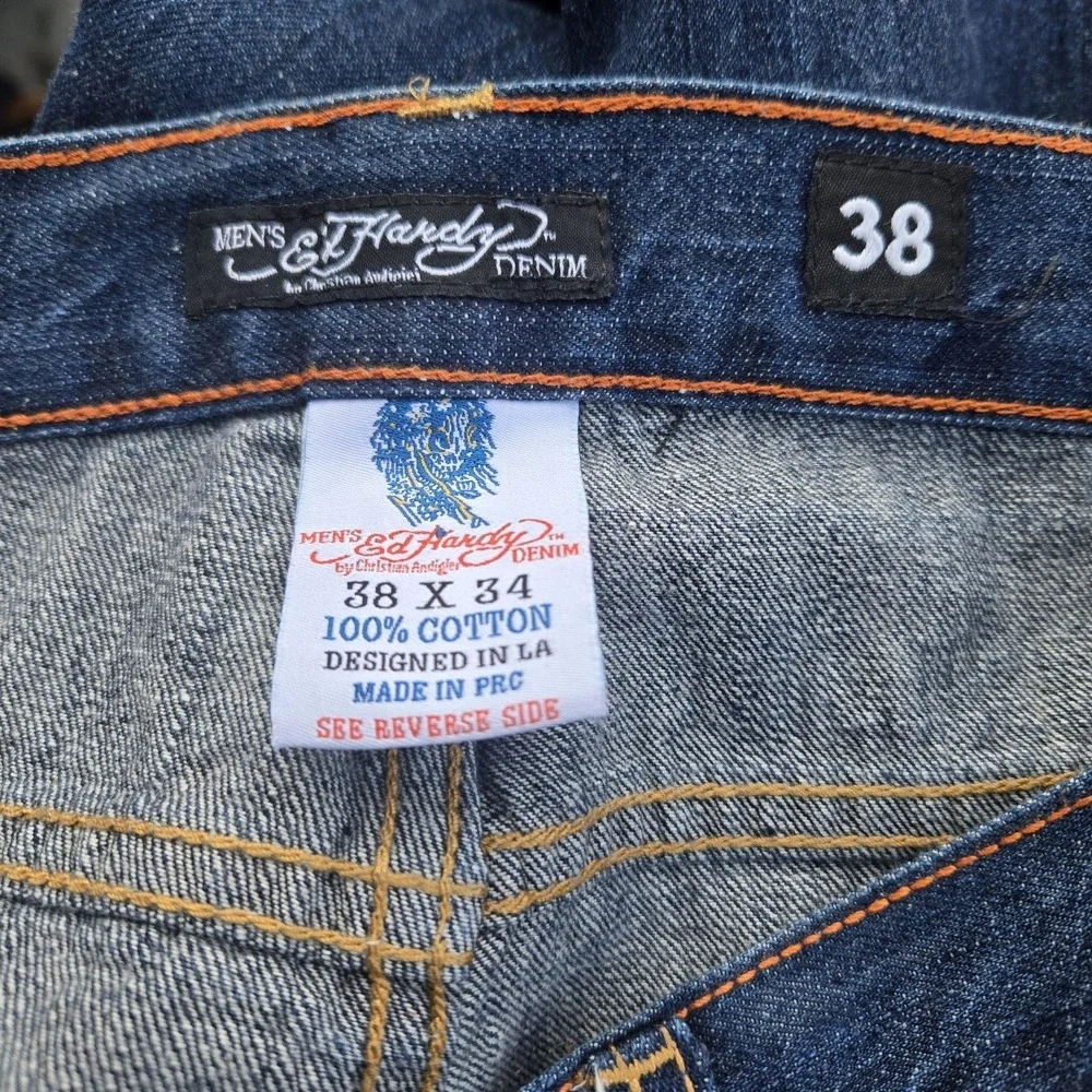 Rare Vintage Ed Hardy Christian Audigier Tiger In Flames Embroidered Jean  38x34